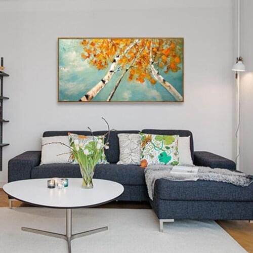 Orange Leaves Tree Abstract Oil Painting Artwork Modern Wall Art Oil Painting Home Wall Living Room Decor on Canvas