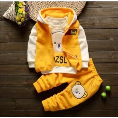Autumn Winter Fleece Thicken Baby Clothes Set Cartoon Hooded Vest +Hoodies+ Pants Girl Boys Three Piece Set Kids Winter Outfits