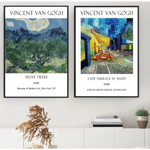 Van Gogh Olive Trees Cafe Terrace At Night French Posters Canvas Painting Wall Art Pictures Prints for Living Room Home Decor