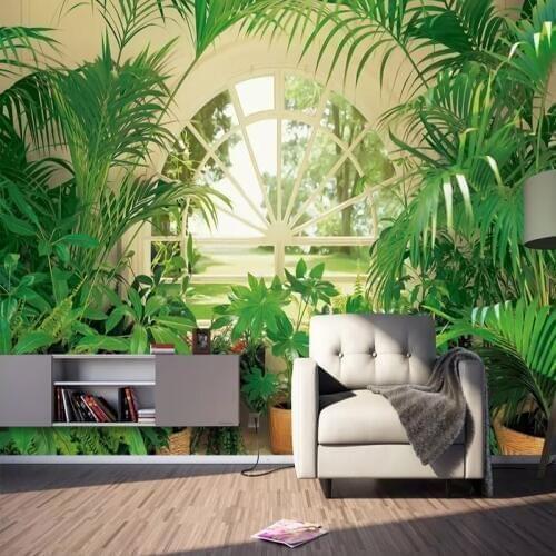 Custom Amy Size Murals Wallpaper 3D Green Plant Forest Window Photo Wall Painting Bedroom Study Background Wall Decor 3D Fresco