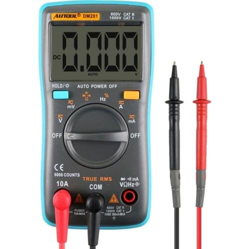 AUTOOL DM201 Portable Autoranging Digital Multimeter 6000 Counts Backlight AC/DC Ammeter Voltmeter Ohm Portable Meter ZT101