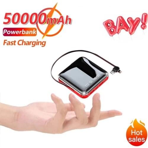 50000mAh Mini Portable Power Bank with Digital Display Data Cable Flashlight External Battery Charger for Xiaomi IPhone Samsung