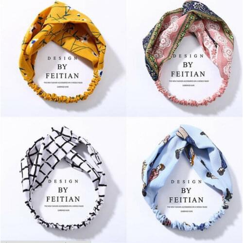 Women Summer Bohemian Style Hairbands Print Headbands Retro Cross Knot Turban Bandage Bandanas Women Hair Accessories