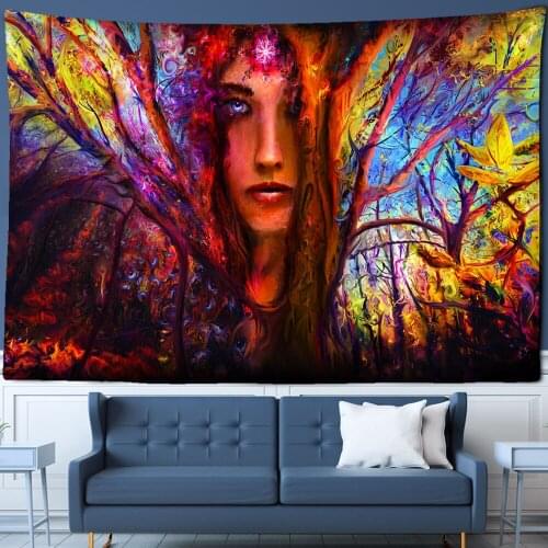Psychedelic Tapestry Artwork WWomen Glowing Eyes Bed Couple Box College Beach Towels Dormfarm House Home Decor