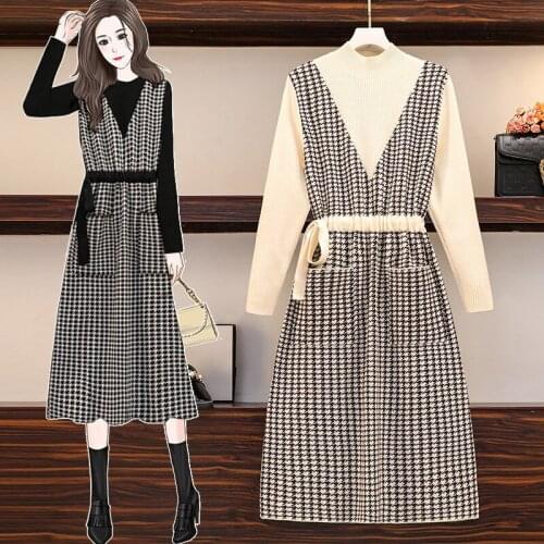 False two dresses autumn/winter commuting temperament slimming rope waist wool knite A-line skirt figure