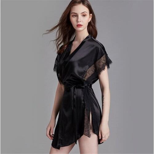 Morning robe new lace pajamas female summer sexy and charming nightgown female thin short-sleeved home service халатик
