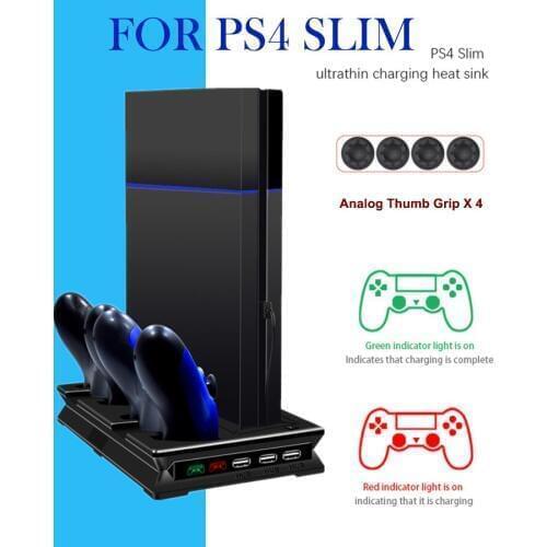 PS4 Slim Controller Vertical Charging Stand USB Console Cooling Fan Cooler Base for Playstation4 Pro PS4 Slim + 4 Caps Accessory