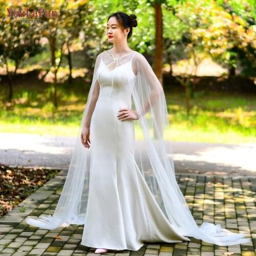YouLaPan G16 White Bridal Tulle Women Evening Bolero Cape For Bride Dress Coat Wedding Accessories Long Cloak Cape Bridal Shawls