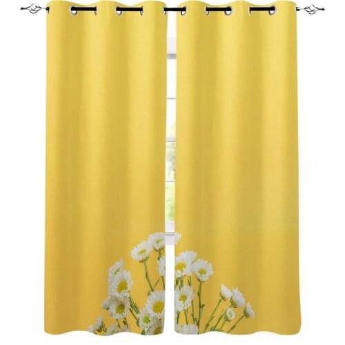 Daisy Flower Plant Yellow Blackout Curtains For Living Room Bedroom Window Treatment Blinds Drapes Kitchen Curtains