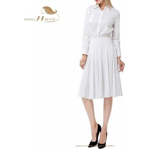 SISHION Jupe Boho White Cotton Skirt VD1845 Summer Beach Lace Mid-Calf Mid Waist Skirt Ladies Robe 2021 New