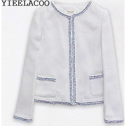 White tweed women jacket Long Sleeve spring / autumn / winter woolen coat new slimming tWool classic jacket Ladies