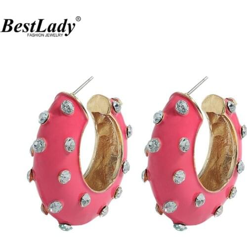 Best Lady ZA Enamel Circle Hoop Earrings for Women Boho Crystal Shiny Stud Earrings Accessories Jewelry Party Gifts Wholesale