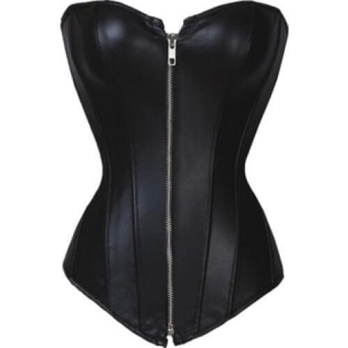 Women Leather Corset Zipper Steampunk Corselet Waist Trainer Leather Shapewear Sexy Bustier Overbust Corset Tops S-6XL