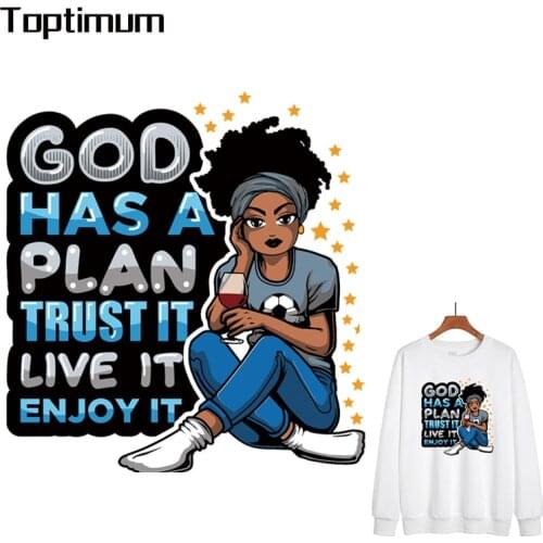 Women Praying God Slogan Iron On Transfers For Clothing Big Size Thermal Sticker DIY Men T-Shirt Hoodies Appliqued Jacket Patch