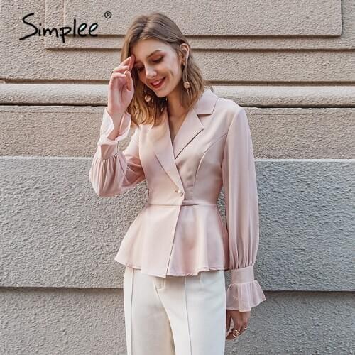 Simplee Casual white button blazer Chic long sleeve fitted office ladies blazer Autumn women bottom Ruffled 2020 outerwears