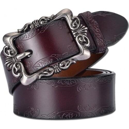 Luxury woman belt Genuine leather belt pu high quality strap pin metal buckle flower women waist ceinture femme wbl078