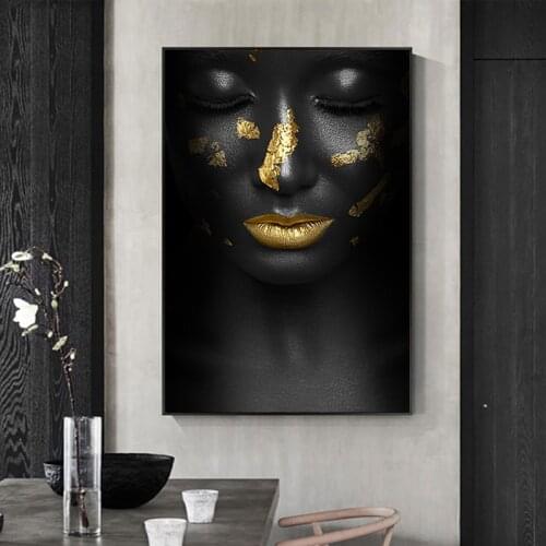 Golden Spots Black Women Canvas Painting On The Wall African Wall Art Pictures Posters And Prints Modern Painting for Home Decor