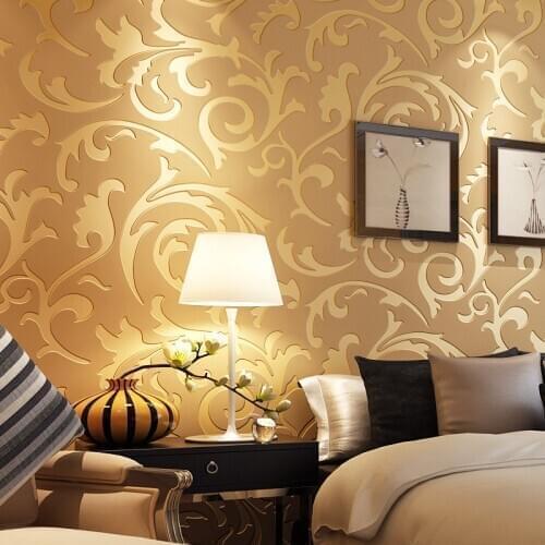 53cmx9.5m PVC Roll Wallpapers 3D Floral Wall Sticker Living Room Bedroom Wall Coverings Golden Silver Yellow