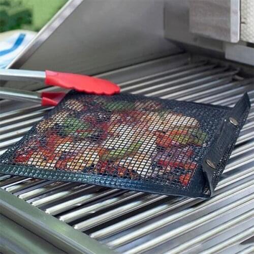 Non-stick Barbecue Mesh Mat Bag Reusable Baking Net Pad Grid Shape Kitchen Outdoor Cooking Grill Bags Sheet Liner BBQ Mat