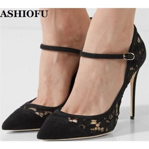 ASHIOFU New Handmade Womens High Heels Pumps Mary Janes Mesh-air Sexy Party Prom Shoes Evening Daily Wear Fashion Court Shoes
