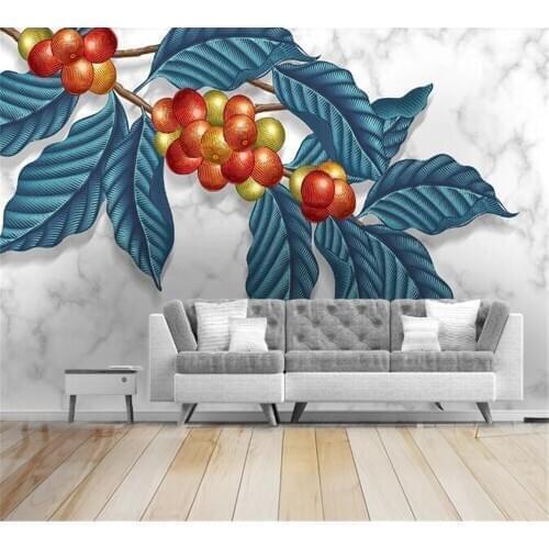 Beibehang Custom wallpaper 3D mural modern minimalist Nordic hand-painted tropical plants marble TV background wall