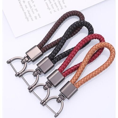 Hand Woven Leather Car KeyChain Detachable Metal 360 Degree Rotating Horseshoe Buckle Key Chain For Men High Quality Gift