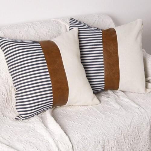 Nordic Luxury Decorative Home Cushion Cover for Sofa PU Leather Stitching Stripe Pillowcase Seat Car Pillow Covers 45x45CM