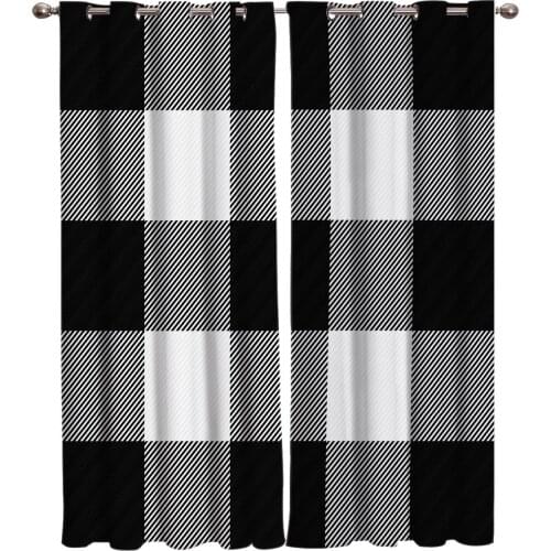 Black And White Grid Living Room Curtains Kitchen Indoor Drapes Print Kids Room Curtain Window Treatment Window Valances