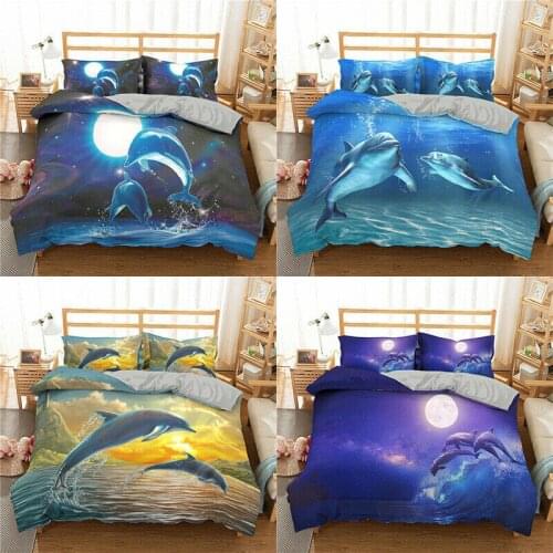 Dolphin Romantic Bedding Set 2/3Pcs Duvet Cover & Pillowcase(s) 3D Printed Quilt Cover Home Textile Gift