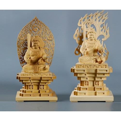 Cypress Wood 23cm Acala Sculpture Wood Carving Buddha Statue Worship Home Decor
