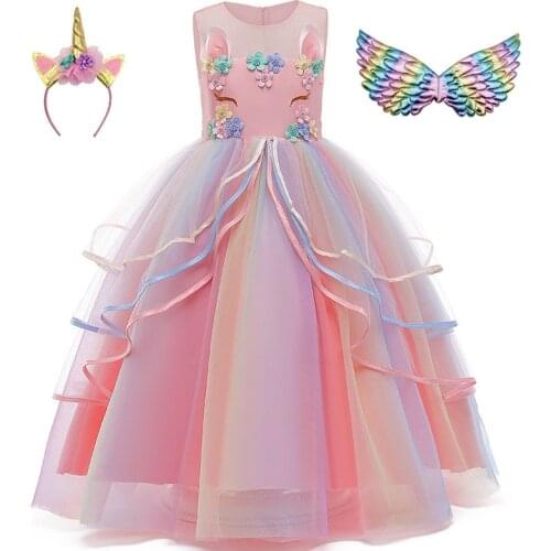 Kids Unicorn Dress for Girls Flower Appliques Ball Gown Little Girl Princess Dresses Teenagers Prom Gown Girls Wedding Dresses