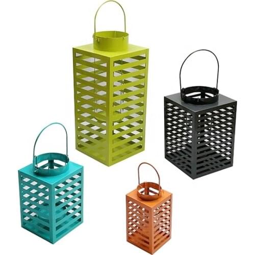 Home Decor Square Iron Hanging Lantern Metal Candle Holders