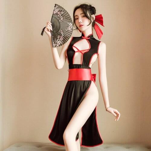 Erotic Lingerie Sexy Role Magic Shrine Witch Slit Classical Cheongsam Uniform Temptation Suit Womens Costume Women