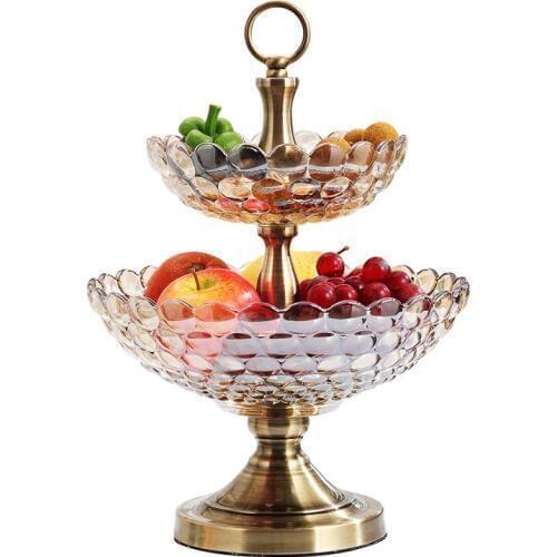 European Crystal glass Plates home Decor Crafts double-deck Fruit tray fruit bowl decorative hanging plates Dinnerware Plate