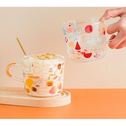 Large Capacity Graduated Glass Milk Cup Hot Water Resistant Cup Juice Cute Korean Style Vasos De Vidrio Drinking Glasses EB5BL