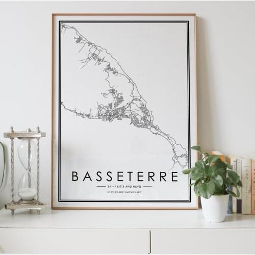 BASSETERRE city map Nordic Living Room Decoration Canvas Poster Modern Home Decor Art Print Painting
