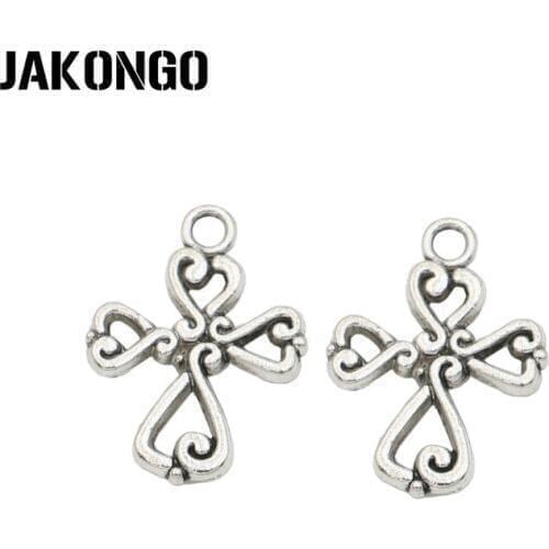 JAKONGO Antique Silver Plated Cross Charms Pendant for Jewelry Making Bracelet Accessories DIY 19x14mm 20PCS/lot