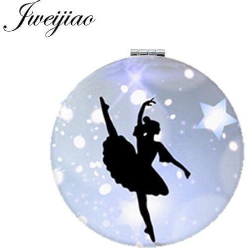JWEIJIAO Elegant Ballet Dancing Pocket Mirror Irish Dance Gymnastics Dancer Ballerina Round Makeup Mirror PU Leather