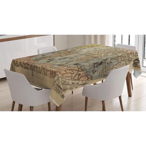 Map of World Global History Stained Paper Oceans Lands Vintage Atlas Custom Table Cover for Dining Room Kitchen Decor