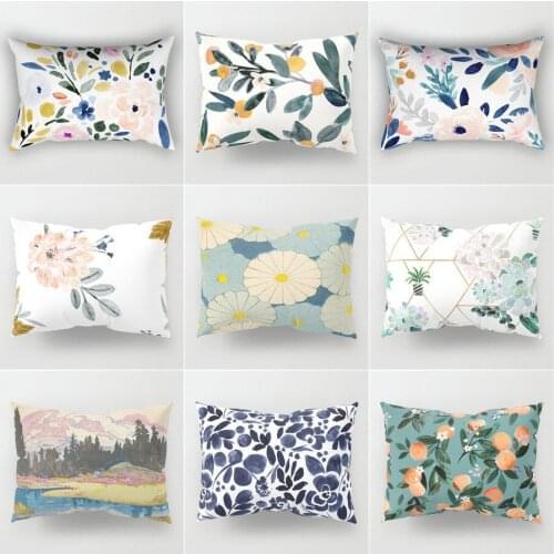 Oil Painting Personality Painted Flowers Small Fresh Cushion Cover Double-sided Printing Sofa Cushion Waist Pillow Case