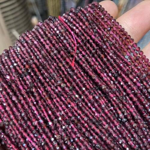 Small Natural Stone Faceted Garnet Round Beads 2/3/4mm Section Loose Beads for Jewelry Making Necklace DIY Bracelet Earring
