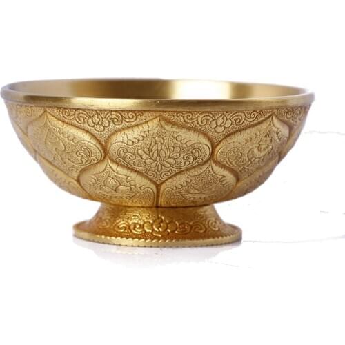 Copper Gilded Water Supply Bowl Tibetan Buddhist Articles Eight Auspicious Ornaments Buddha Holy Water Cup Worship Bowl
