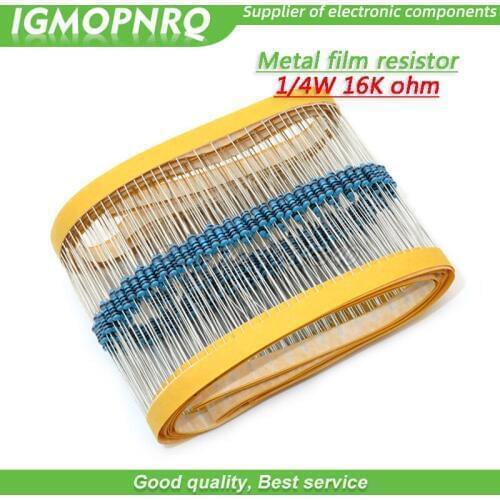 100pcs Metal film resistor Five color ring Weaving 1/4W 0.25W 1% 16K 16K ohm 16Kohm