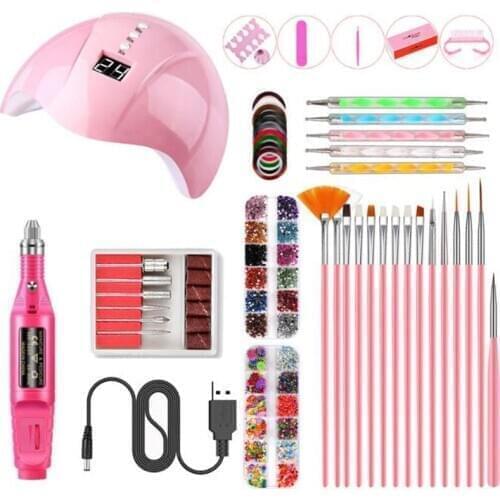 Nail Set 36W UV LED Lamp With 15pcs Brush Kit Nail Dotting Pen Nail Art Tool Electric Nail Drill Machine Set Manicure Decoration