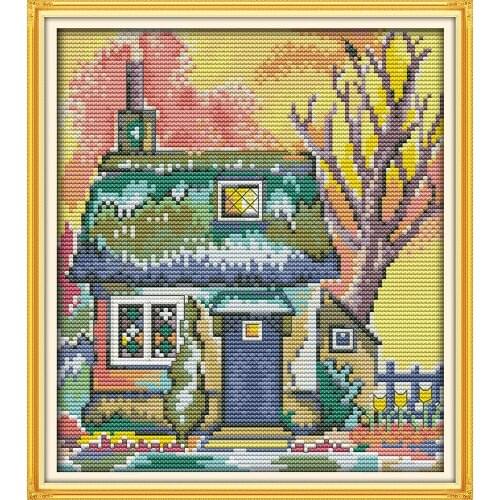 The cabin cross stitch kits flower autumn garden cartoon Aida count 14ct 11ct printed embroidery DIY handmade needlework supply