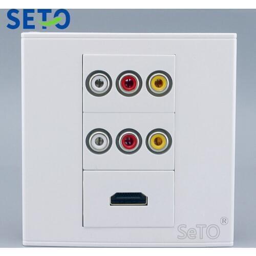SeTo 86 Type Double Ports RCA AV Audio + HDMI Panel Wall Plate Socket Keystone Faceplate