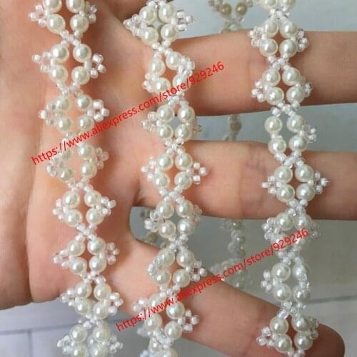 Fancy pearl beaded trims for garments dress accessory DIY bridal hair-dress bracelet supply hand-sewed pearl lace ornaments