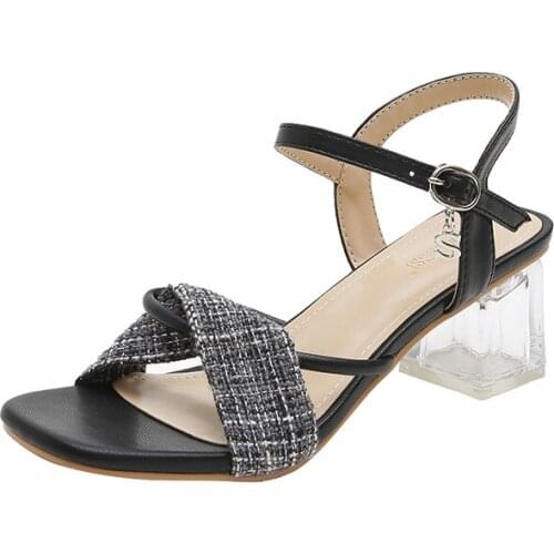 YSHUNIJ 2021 New Summer Crystal Bottoms with Square Head with A Sandals Outside The Woman sandals