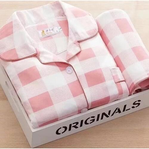Spring Summer Long Sleeve Pajamas Womens Sets Lapel Cartoon Nightwear Housewear Womens Suit Thin Sleepwear Sleep Tops