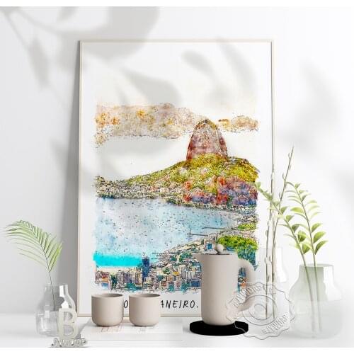 Watercolor City Brazil Rio De Janeiro Poster, Brazil Scenery Art Print, Rio De Janeiro World Travel Wall Stickers Home Art Decor